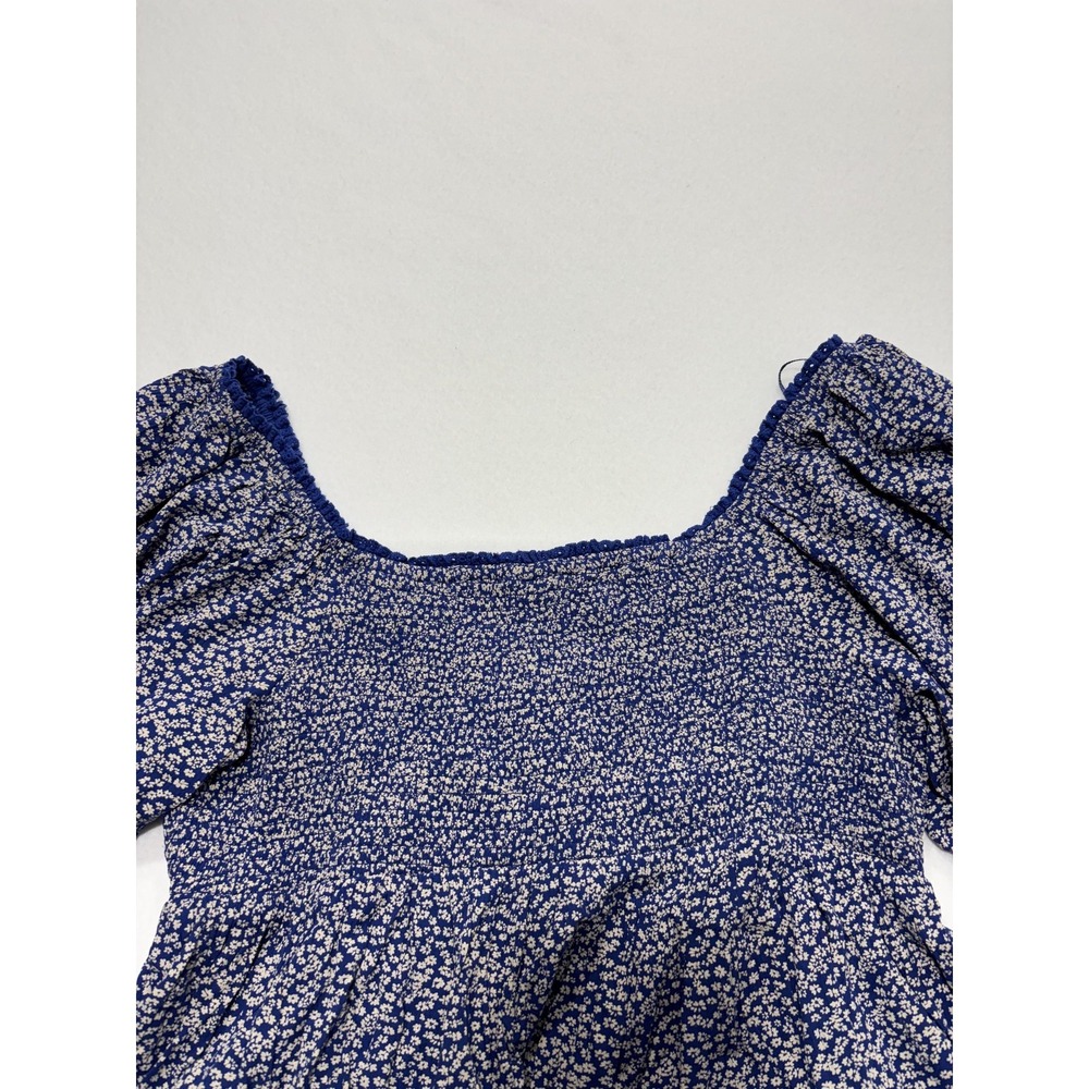 Free People Blouse Womens Large Blue Floral Off Shoulder Smocked Crop Top Boho - Picture 12 of 14
